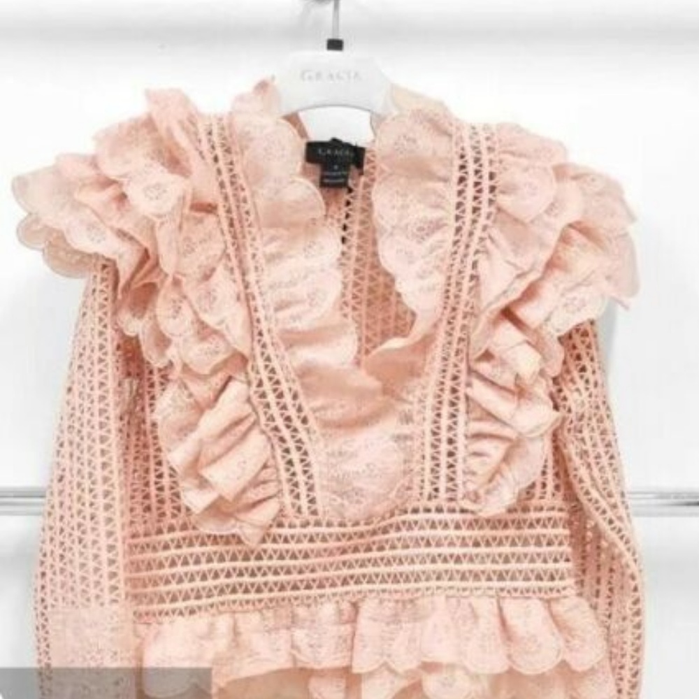 GRACIA NWT! Pink Ruffle Crochet Top - Picture 4 of 5